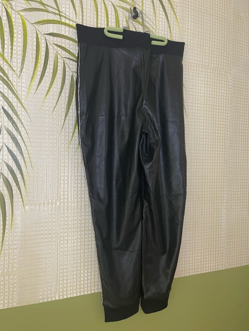 Guess Black faux leather Rhinestone joggers Size L